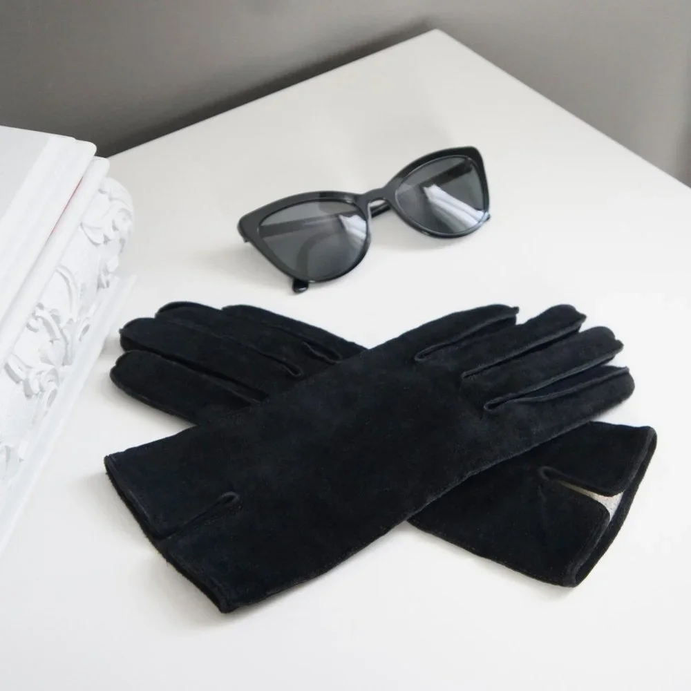 Black Suede Leather Gloves Size 6.5